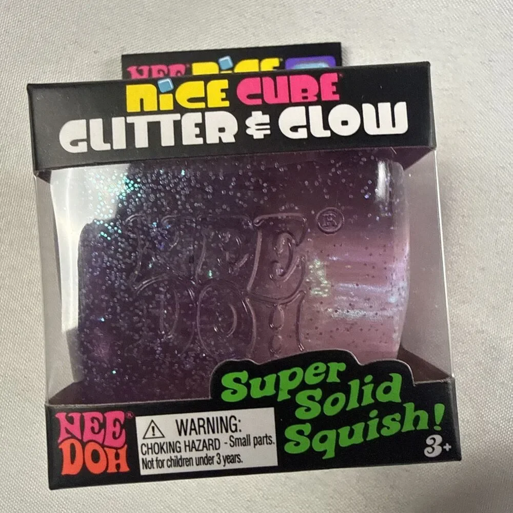NeeDoh Nice Cube Glitter and Glow, Squishy, Glowing Ice Cube Pink And Blue